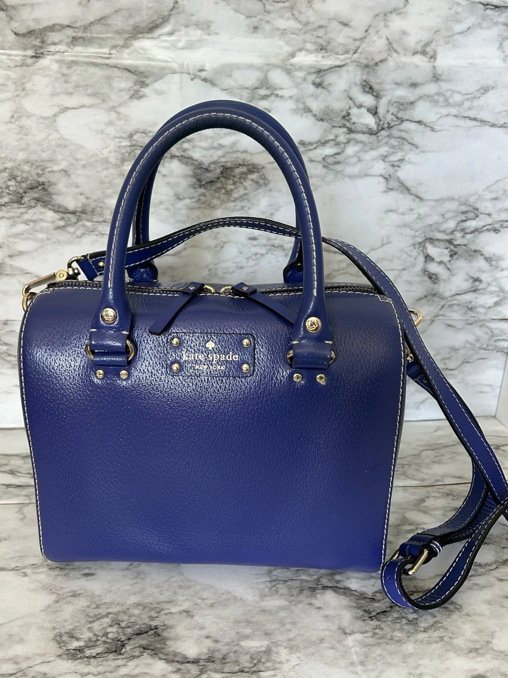 Kate Spade Alessa Wellesley Satchel Holiday Blue Crossbody bag duel top handles